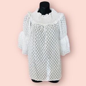 NWT Elegant White Polka Swiss Dot Women's Top. Size 2XL.